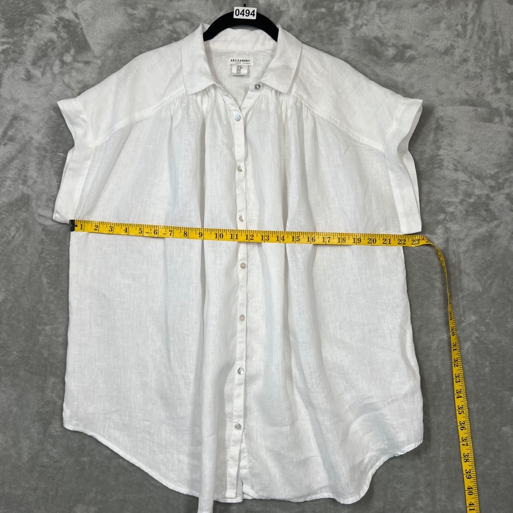 Artisan NY 100% Linen Short Sleeve Shirt Women's M White Beach Lagenlook Capsule - Picture 6 of 9